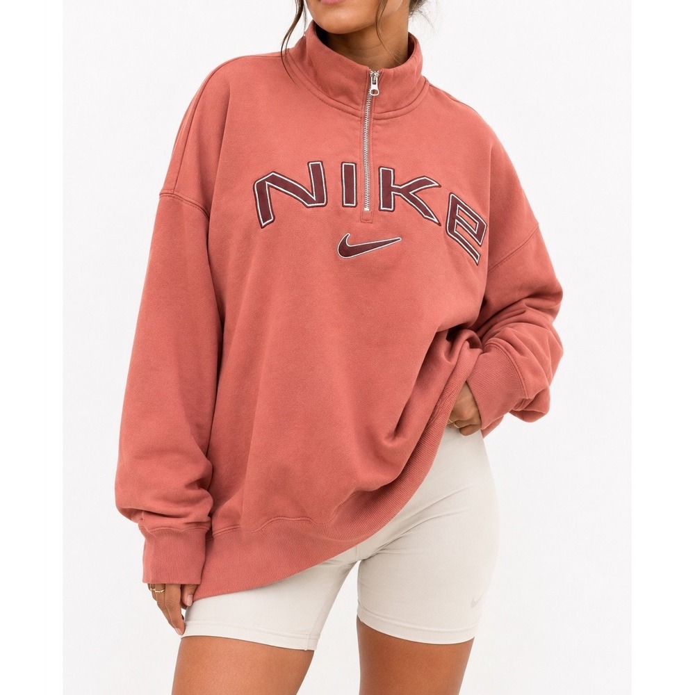 Nike Phoenix Fleece Oversized 1/4 Zip Logo Top Women’s Large Dusty Pink Pullover
